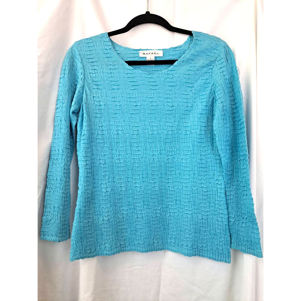 Rafael Top. Size Small Shirt in Turquoise Blue with Long Sleeves